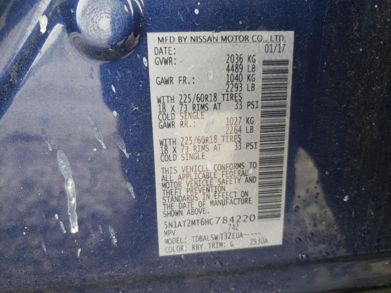 Photo 10 from auction – 2017 NISSAN ROGUE S with VIN 5N1AT2MT6HC784220