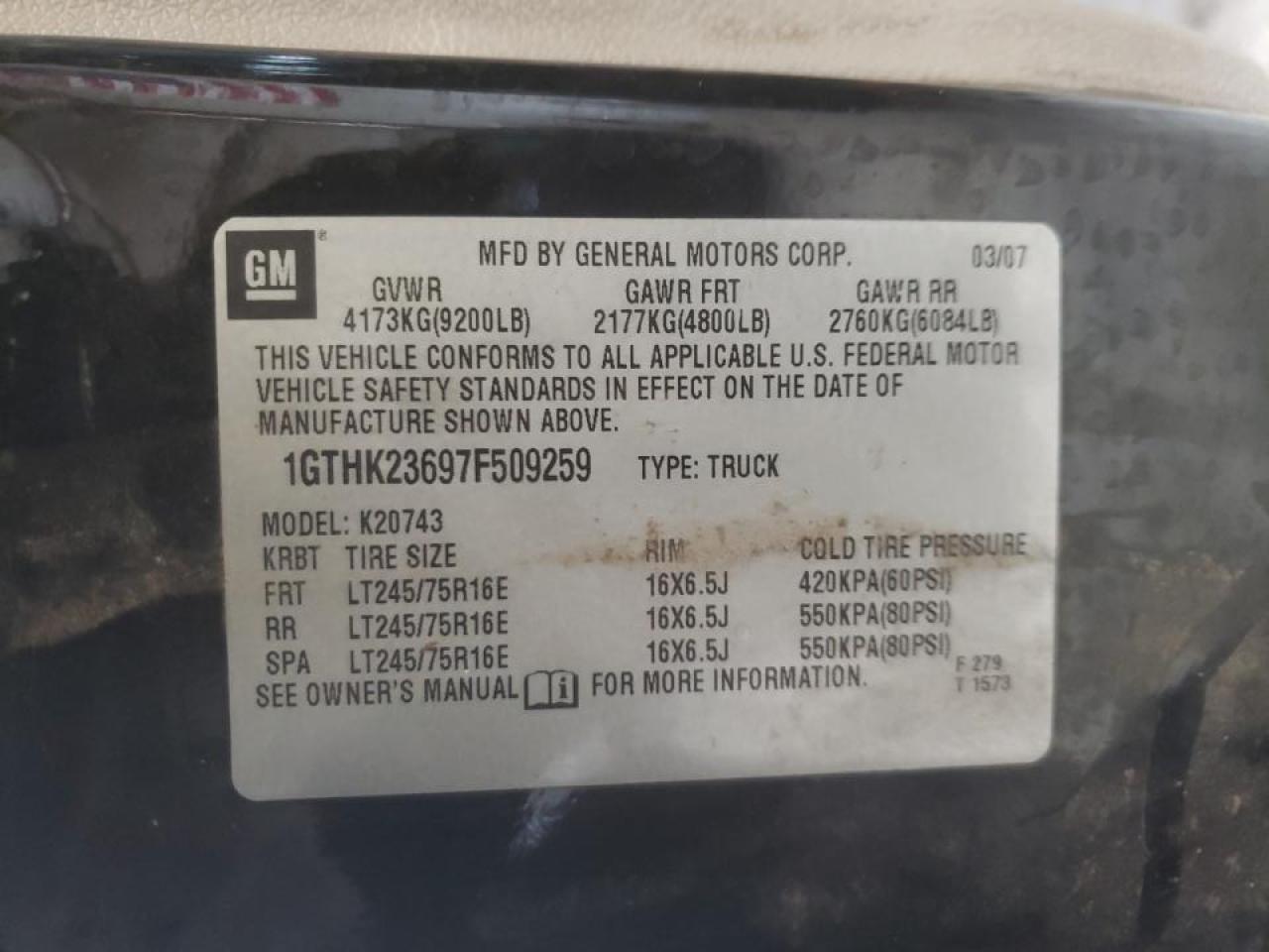 Photo 18 from auction – 2007 GMC SIERRA K25 with VIN 1GTHK23697F509259