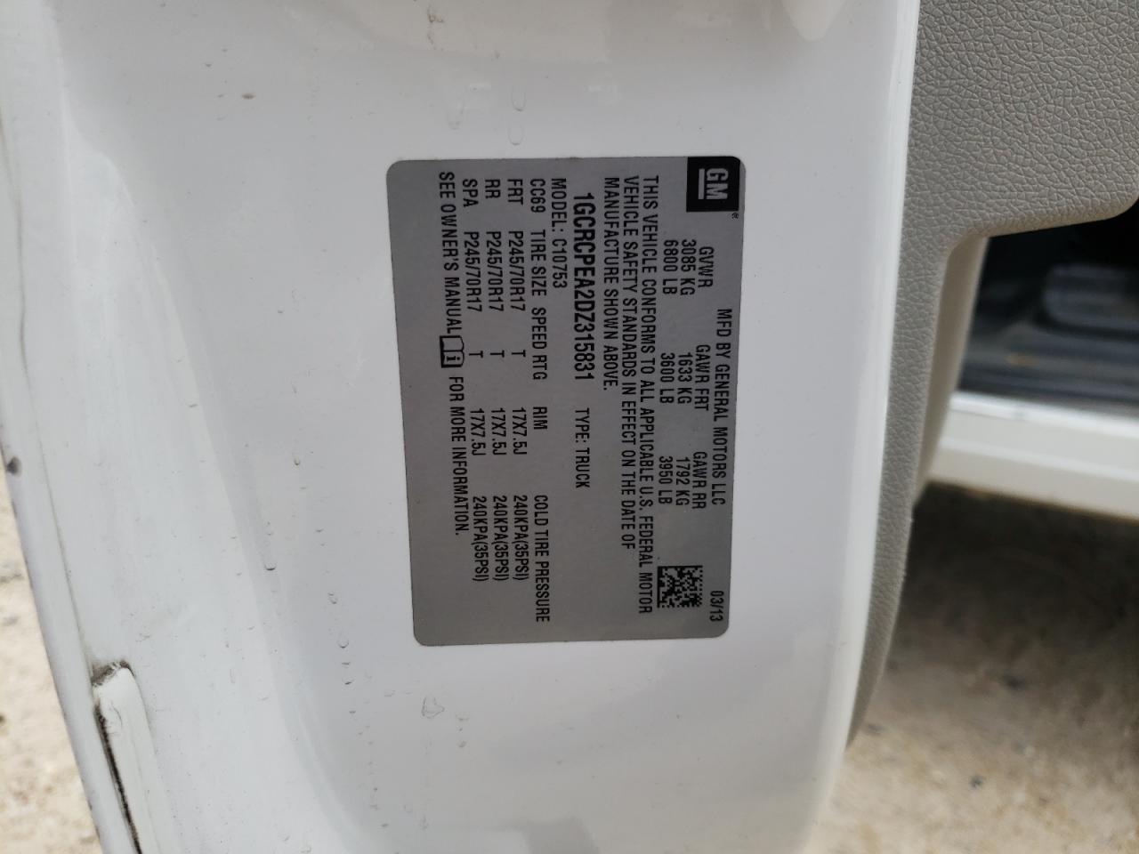 Photo 10 from auction – 2013 CHEVROLET SILVERADO with VIN 1GCRCPEA2DZ315831