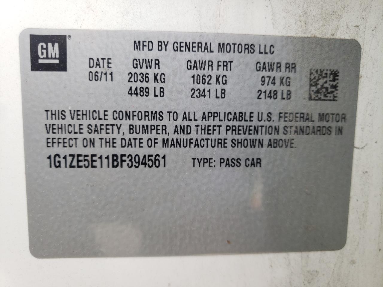 Photo 10 from auction – 2011 CHEVROLET MALIBU LTZ with VIN 1G1ZE5E11BF394561