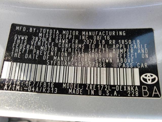 Photo 10 from auction – 2016 TOYOTA COROLLA L with VIN 5YFBURHE4GP557866