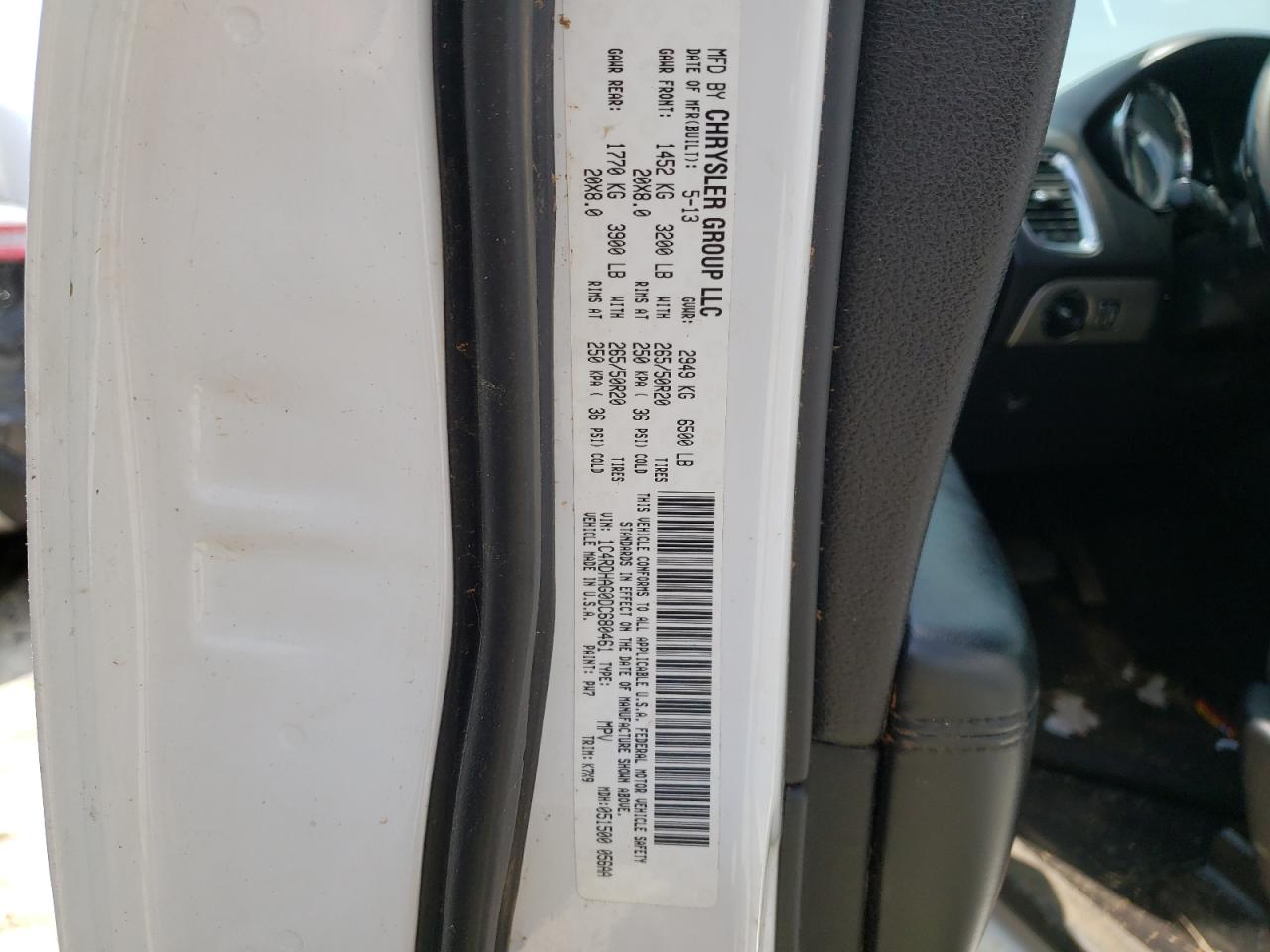 Photo 10 from auction – 2013 DODGE DURANGO SX with VIN 1C4RDHAG0DC680461