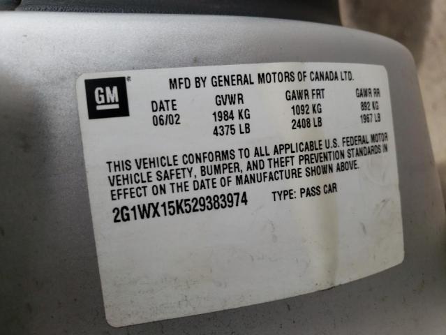 Photo 10 from auction – 2002 CHEVROLET MONTE CARL with VIN 2G1WX15K529383974
