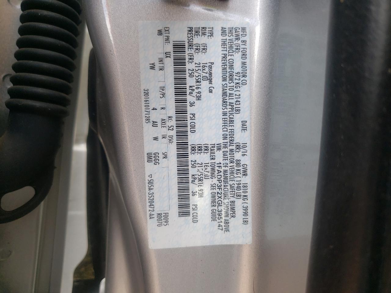 Photo 10 from auction – 2016 FORD FOCUS with VIN 1FADP3F2XGL395147