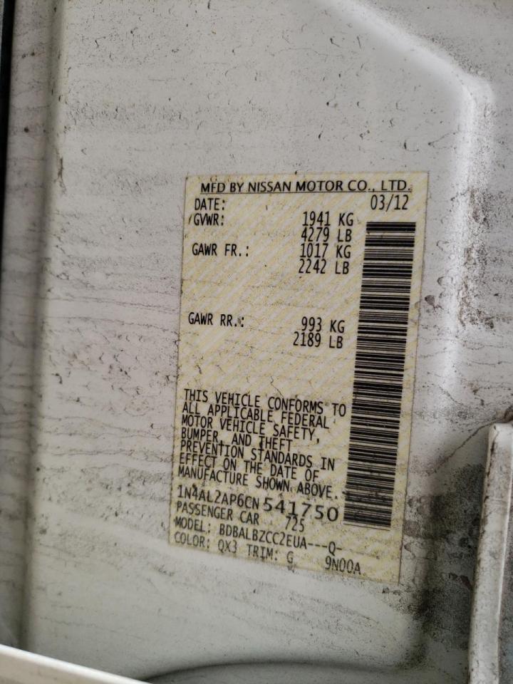 Photo 10 from auction – 2012 NISSAN ALTIMA BAS with VIN 1N4AL2AP6CN541750