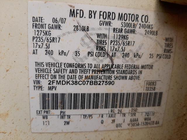 Photo 10 from auction – 2007 FORD EDGE SEL with VIN 2FMDK38C07BB27590