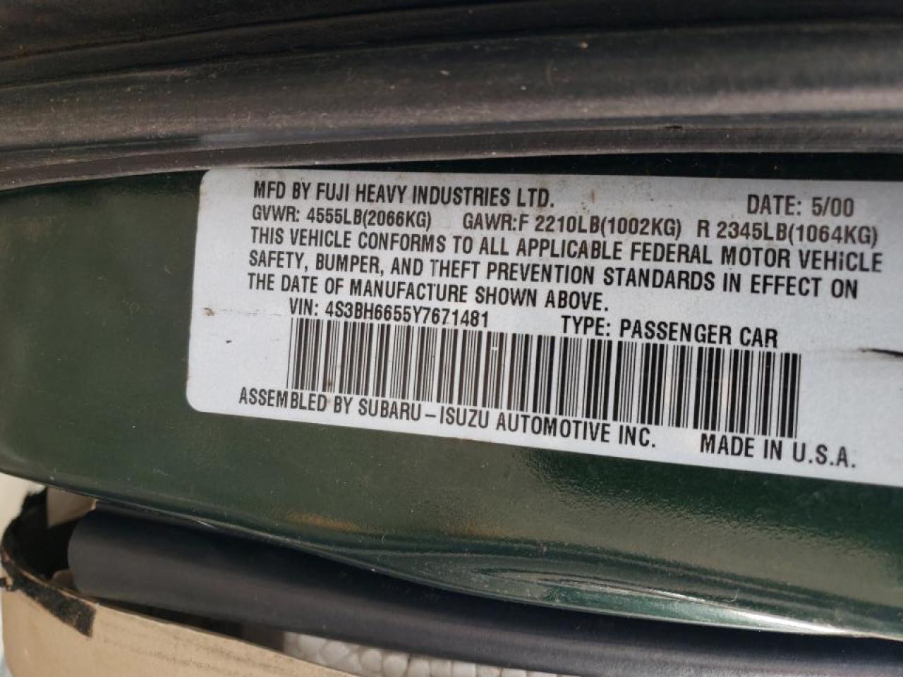 Photo 10 from auction – 2000 SUBARU LEGACY OUT with VIN 4S3BH6655Y7671481