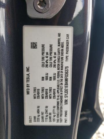Photo 10 from auction – 2021 TESLA MODEL 3 with VIN 5YJ3E1EB4MF036375