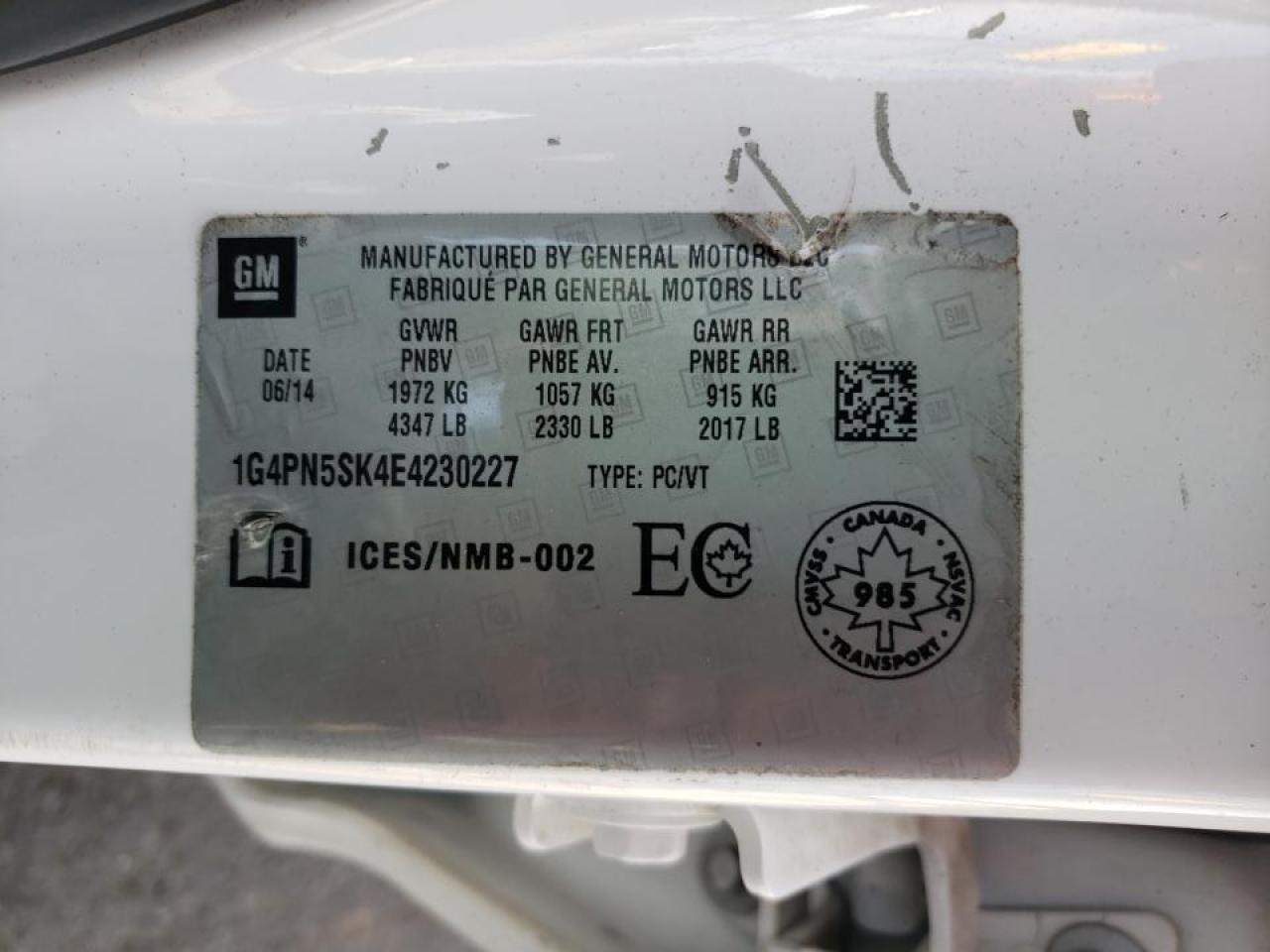 Photo 10 from auction – 2014 BUICK VERANO with VIN 1G4PN5SK4E4230227