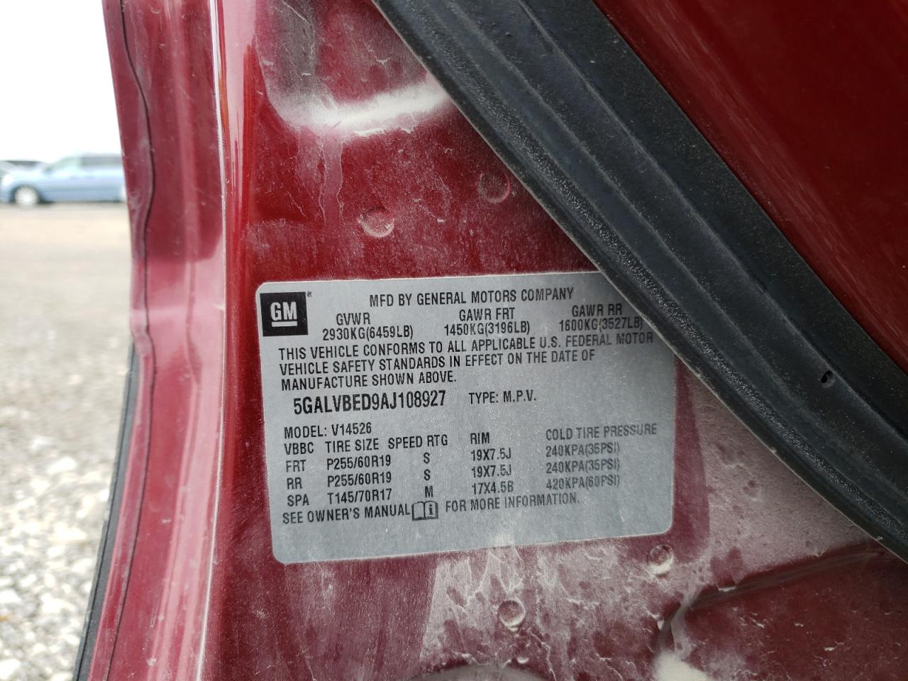 Photo 10 from auction – 2010 BUICK ENCLAVE CX with VIN 5GALVBED9AJ108927