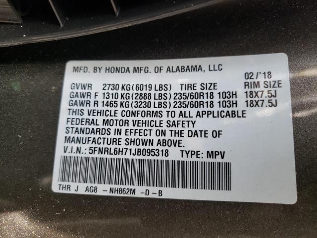Photo 10 from auction – 2018 HONDA ODYSSEY EX with VIN 5FNRL6H71JB095318
