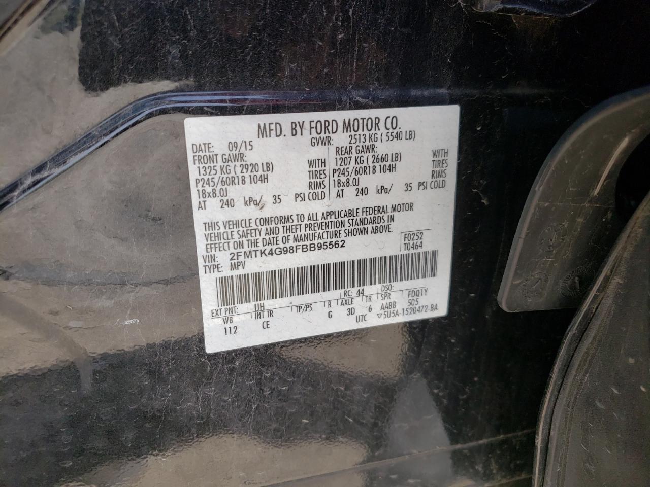 Photo 10 from auction – 2015 FORD EDGE SE with VIN 2FMTK4G98FBB95562