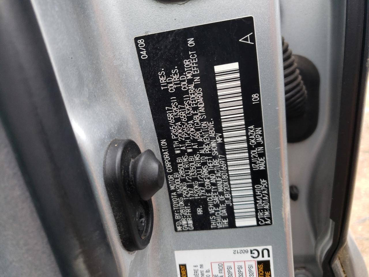 Photo 10 from auction – 2008 LEXUS GX 470 with VIN JTJBT20X180166917