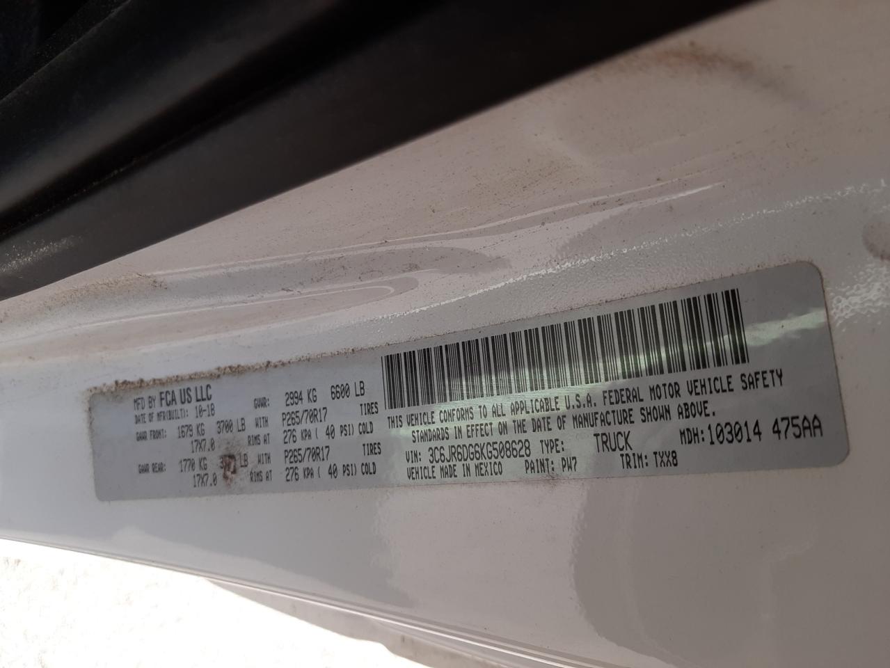 Photo 10 from auction – 2019 RAM 1500 CLASS with VIN 3C6JR6DG6KG508628
