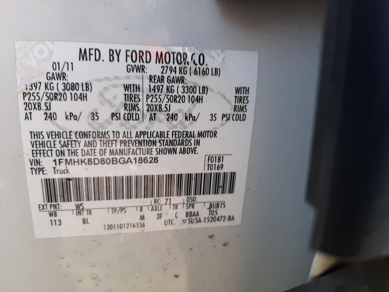 Photo 10 from auction – 2011 FORD EXPLORER X with VIN 1FMHK8D80BGA18628