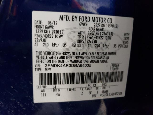 Photo 10 from auction – 2013 FORD EDGE SPORT with VIN 2FMDK4AK3DBA64035