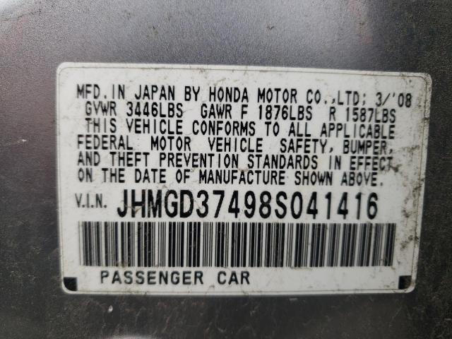 Photo 10 from auction – 2008 HONDA FIT with VIN JHMGD37498S041416