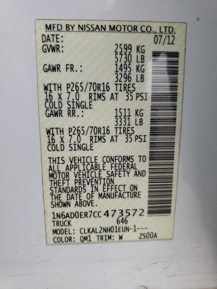 Photo 10 from auction – 2012 NISSAN FRONTIER S with VIN 1N6AD0ER7CC473572