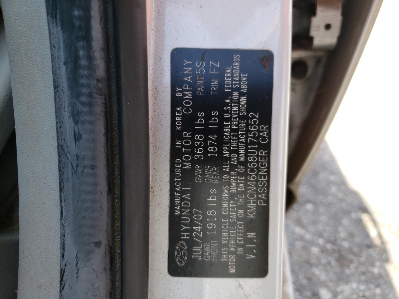 Photo 10 from auction – 2008 HYUNDAI ACCENT GLS with VIN KMHCN46C68U175652