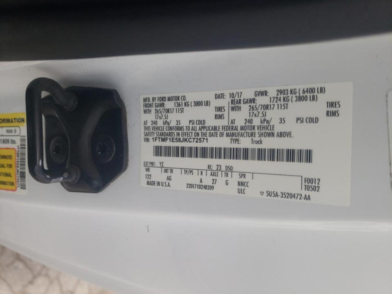 Photo 10 from auction – 2018 FORD F150 with VIN 1FTMF1E58JKC72571