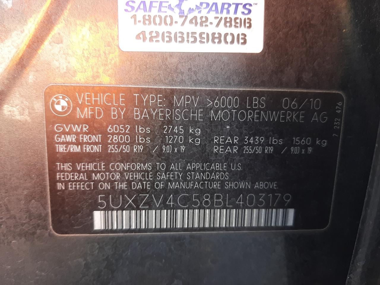 Photo 10 from auction – 2011 BMW X5 XDRIVE3 with VIN 5UXZV4C58BL403179