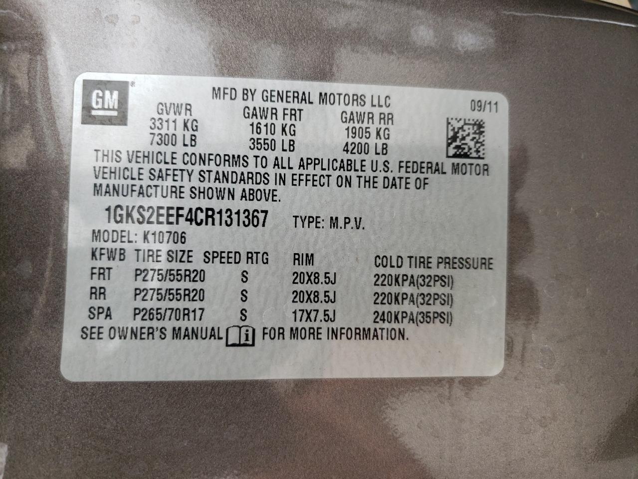 Photo 10 from auction – 2012 GMC YUKON DENA with VIN 1GKS2EEF4CR131367