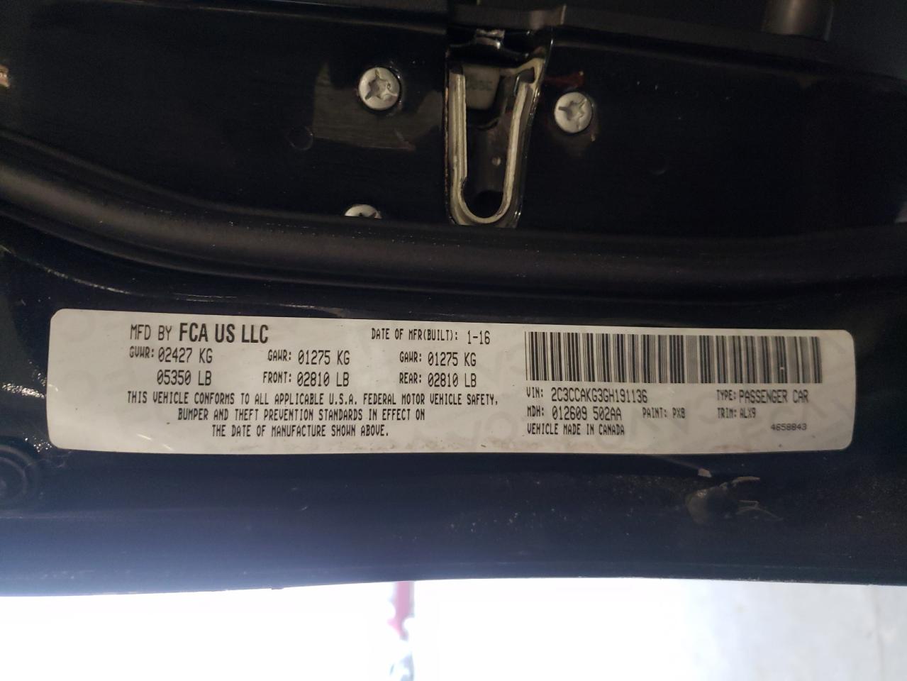 Photo 10 from auction – 2016 CHRYSLER 300C with VIN 2C3CCAKG3GH191136