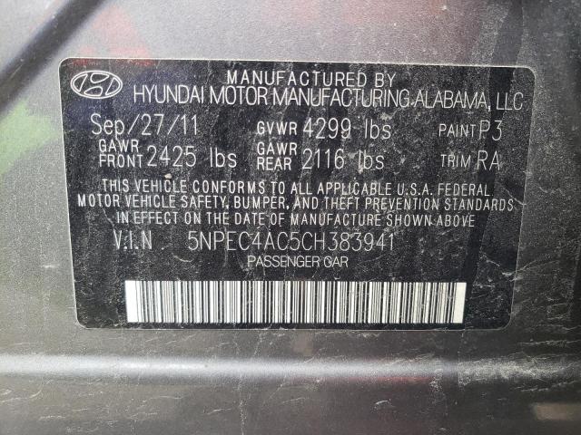 Photo 10 from auction – 2012 HYUNDAI SONATA SE with VIN 5NPEC4AC5CH383941