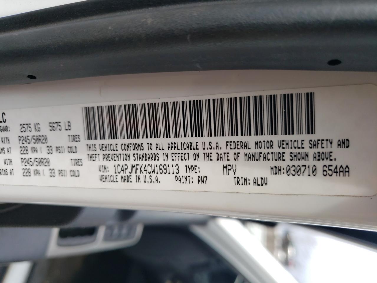 Photo 11 from auction – 2012 JEEP LIBERTY JE with VIN 1C4PJMFK4CW169113