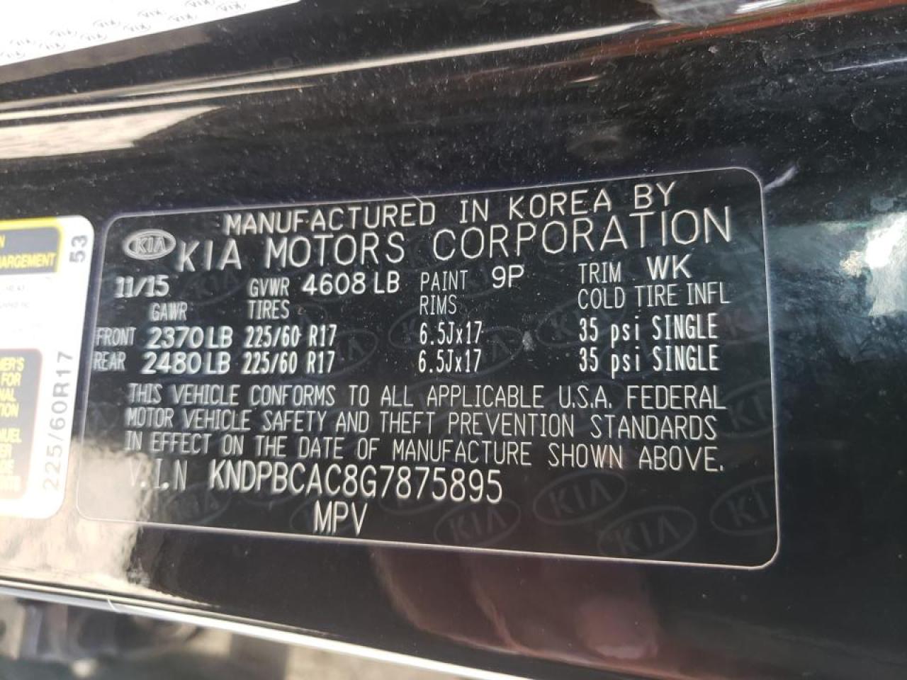 Photo 10 from auction – 2016 KIA SPORTAGE L with VIN KNDPBCAC8G7875895