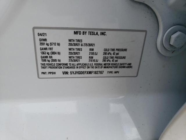 Photo 10 from auction – 2021 TESLA MODEL Y with VIN 5YJYGDEFXMF182767