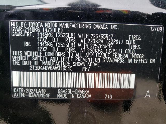 Photo 10 from auction – 2010 TOYOTA RAV4 LIMIT with VIN 2T3DK4DV6AW019545