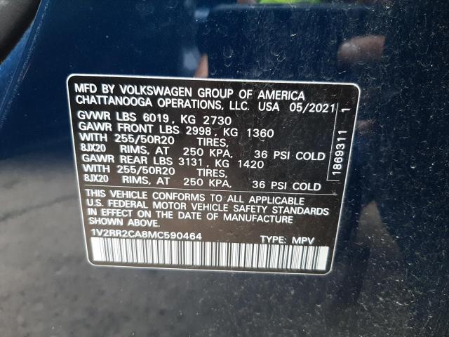 VOLKSWAGEN ATLAS SE 2021 with VIN 1V2RR2CA8MC590464 - Photo from auction