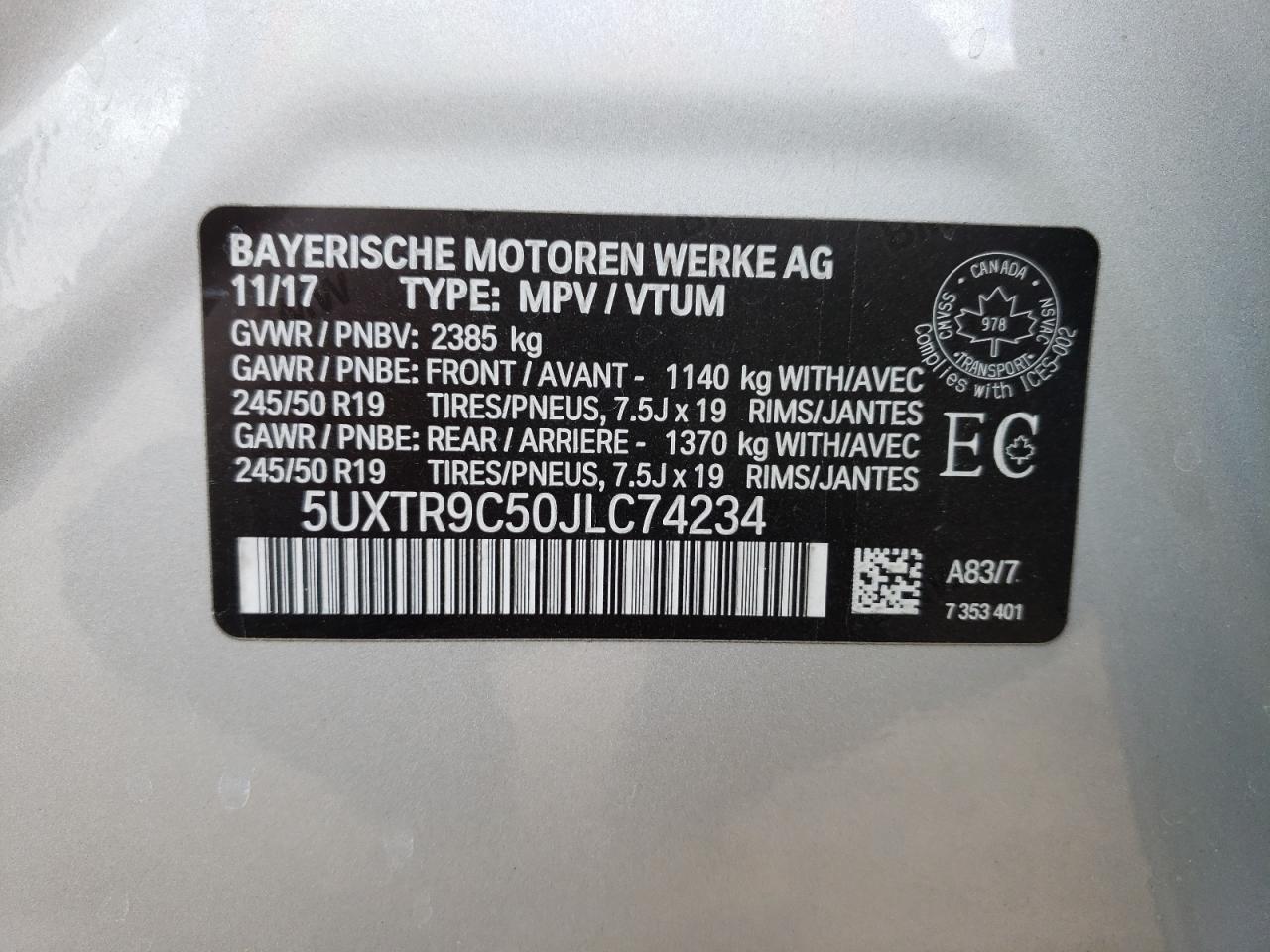 Photo 10 from auction – 2018 BMW X3 with VIN 5UXTR9C50JLC74234
