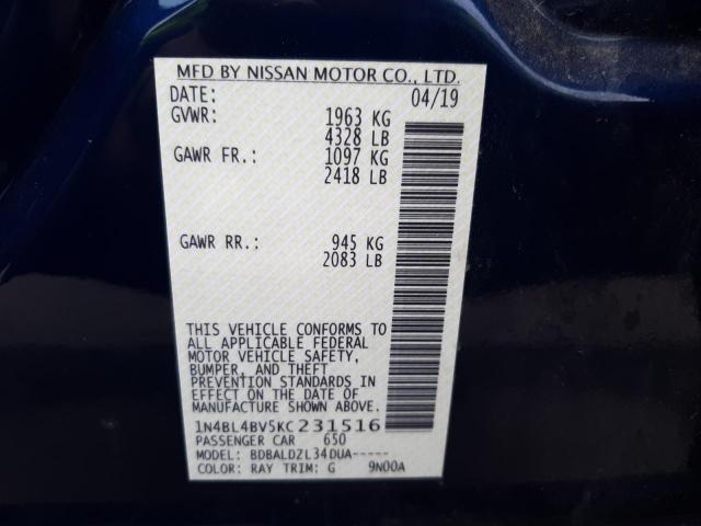 Photo 10 from auction – 2019 NISSAN ALTIMA S with VIN 1N4BL4BV5KC231516
