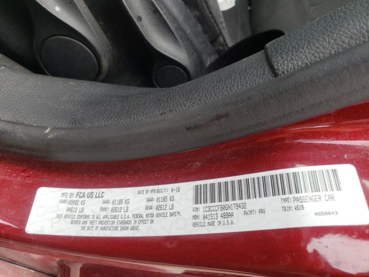 Photo 10 from auction – 2016 CHRYSLER 200 LX with VIN 1C3CCCFB0GN179432