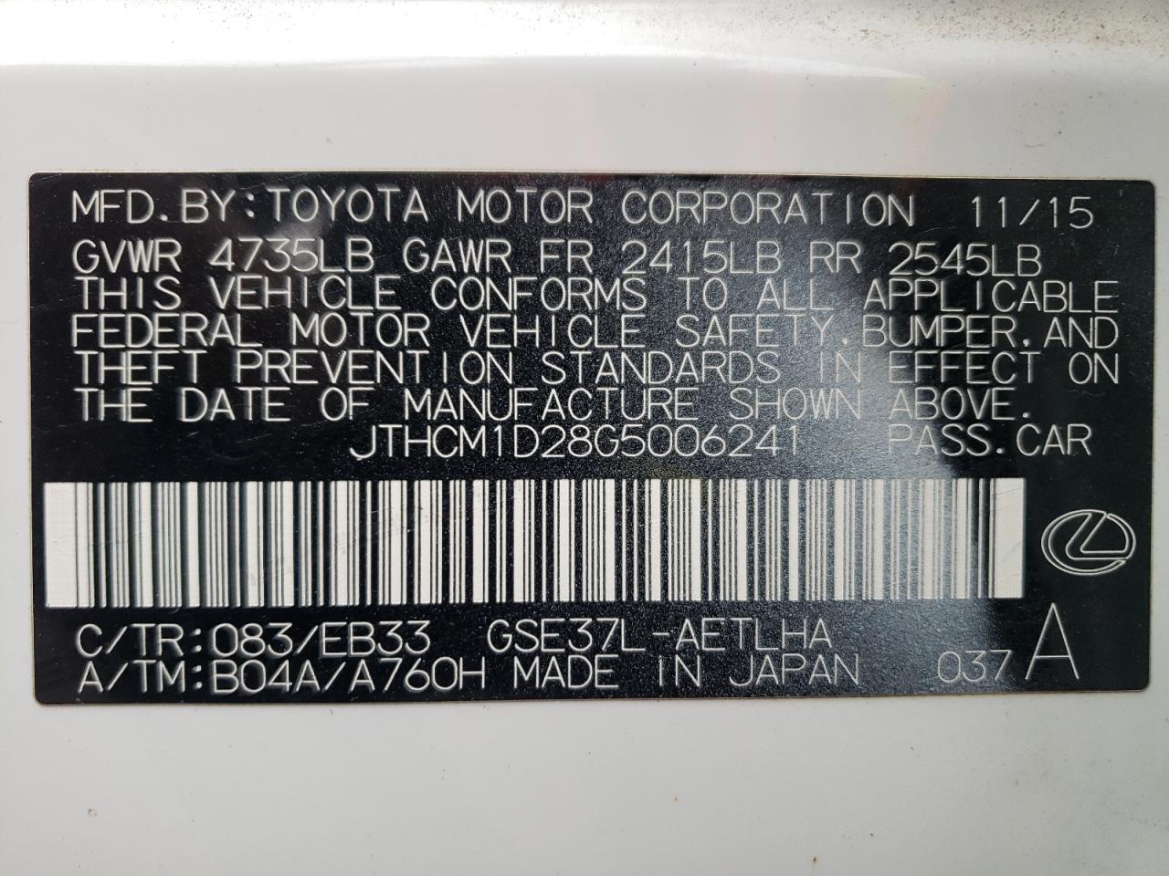 Photo 10 from auction – 2016 LEXUS IS 300 with VIN JTHCM1D28G5006241