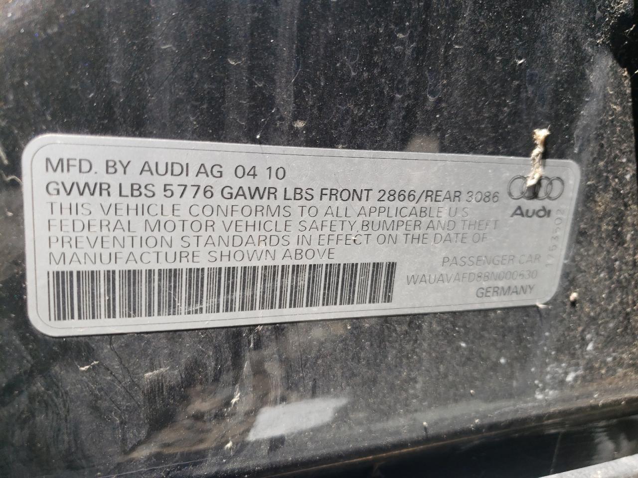 Photo 10 from auction – 2011 AUDI A8 QUATTRO with VIN WAUAVAFD8BN000630