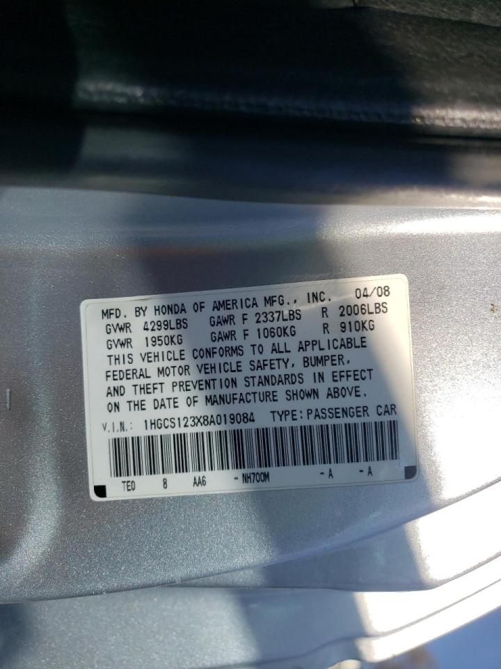 Photo 10 from auction – 2008 HONDA ACCORD LX- with VIN 1HGCS123X8A019084
