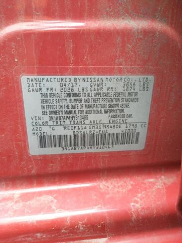 Photo 10 from auction – 2017 NISSAN SENTRA S with VIN 3N1AB7AP4HY310465