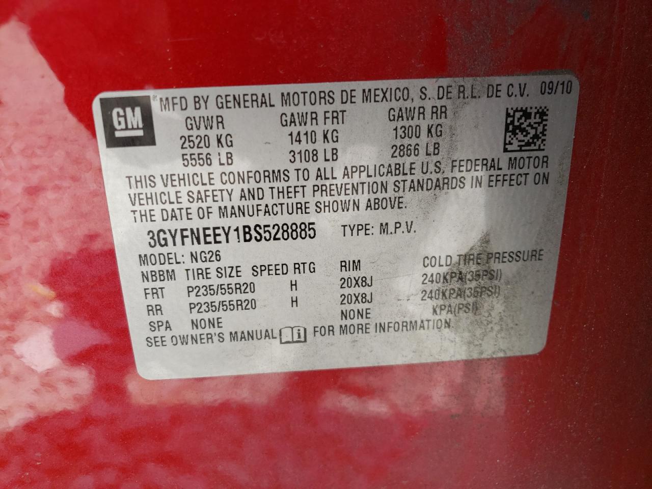 Photo 10 from auction – 2011 CADILLAC SRX PERFOR with VIN 3GYFNEEY1BS528885