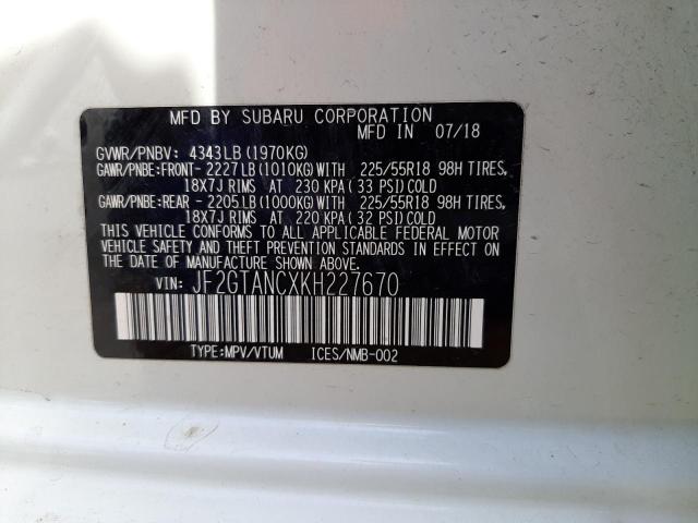 Photo 10 from auction – 2019 SUBARU CROSSTREK with VIN JF2GTANCXKH227670