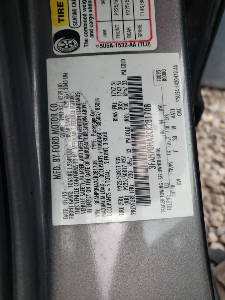 Photo 10 from auction – 2012 FORD FUSION SE with VIN 3FAHP0HA2CR281708