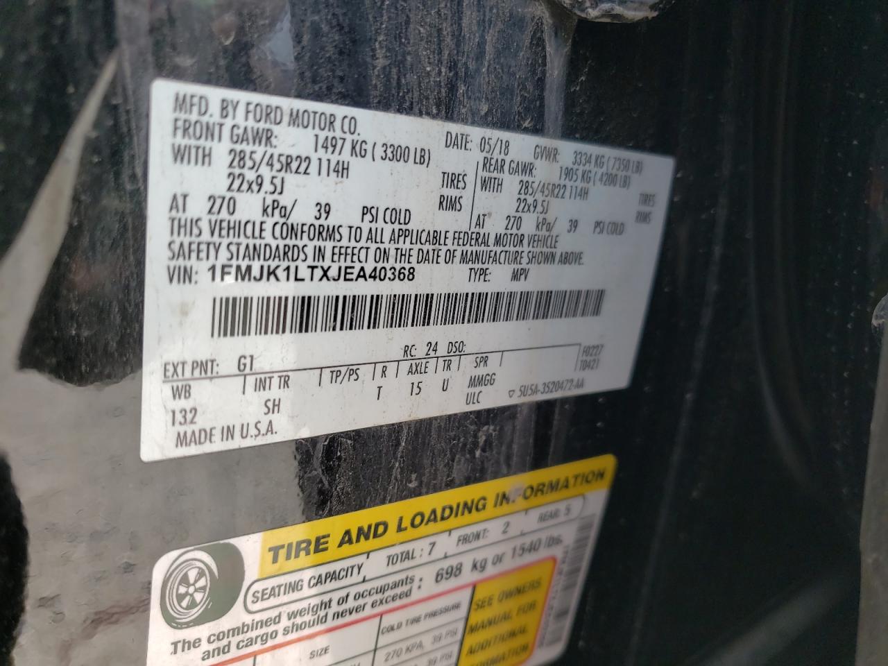 Photo 10 from auction – 2018 FORD EXPEDITION with VIN 1FMJK1LTXJEA40368