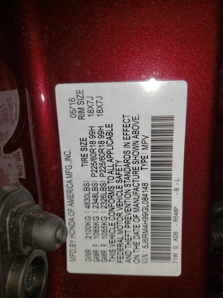 Photo 10 from auction – 2016 HONDA CR-V TOURI with VIN 5J6RM4H99GL084148