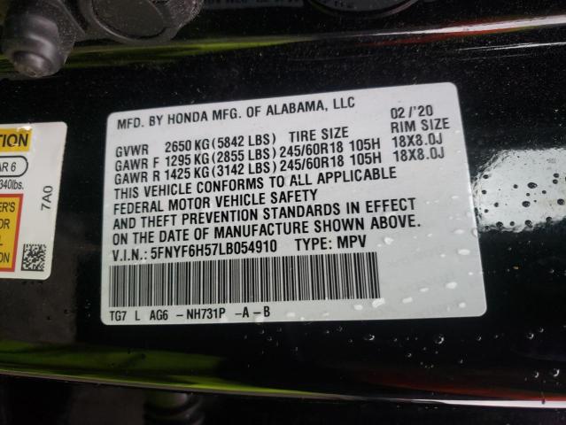 Photo 10 from auction – 2020 HONDA PILOT EXL with VIN 5FNYF6H57LB054910