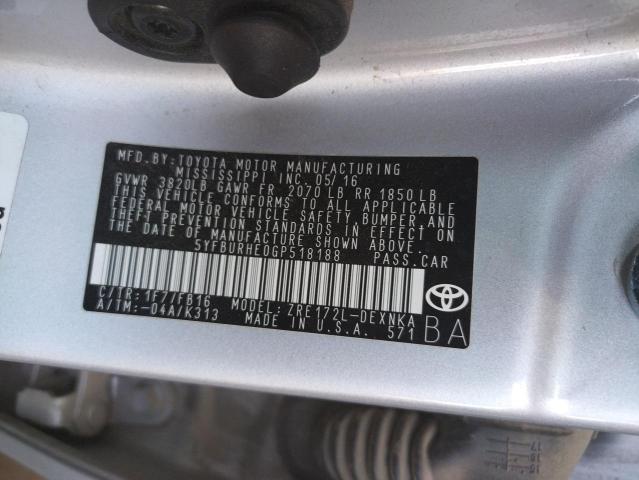 Photo 10 from auction – 2016 TOYOTA COROLLA L with VIN 5YFBURHE0GP518188