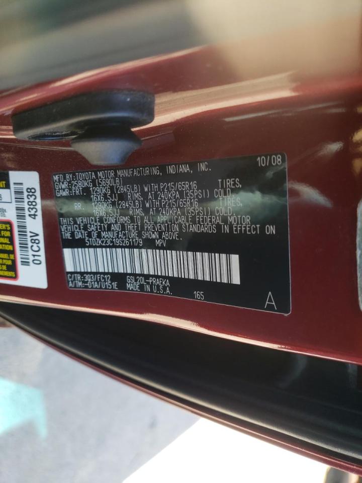 Photo 10 from auction – 2009 TOYOTA SIENNA CE with VIN 5TDZK23C19S261179