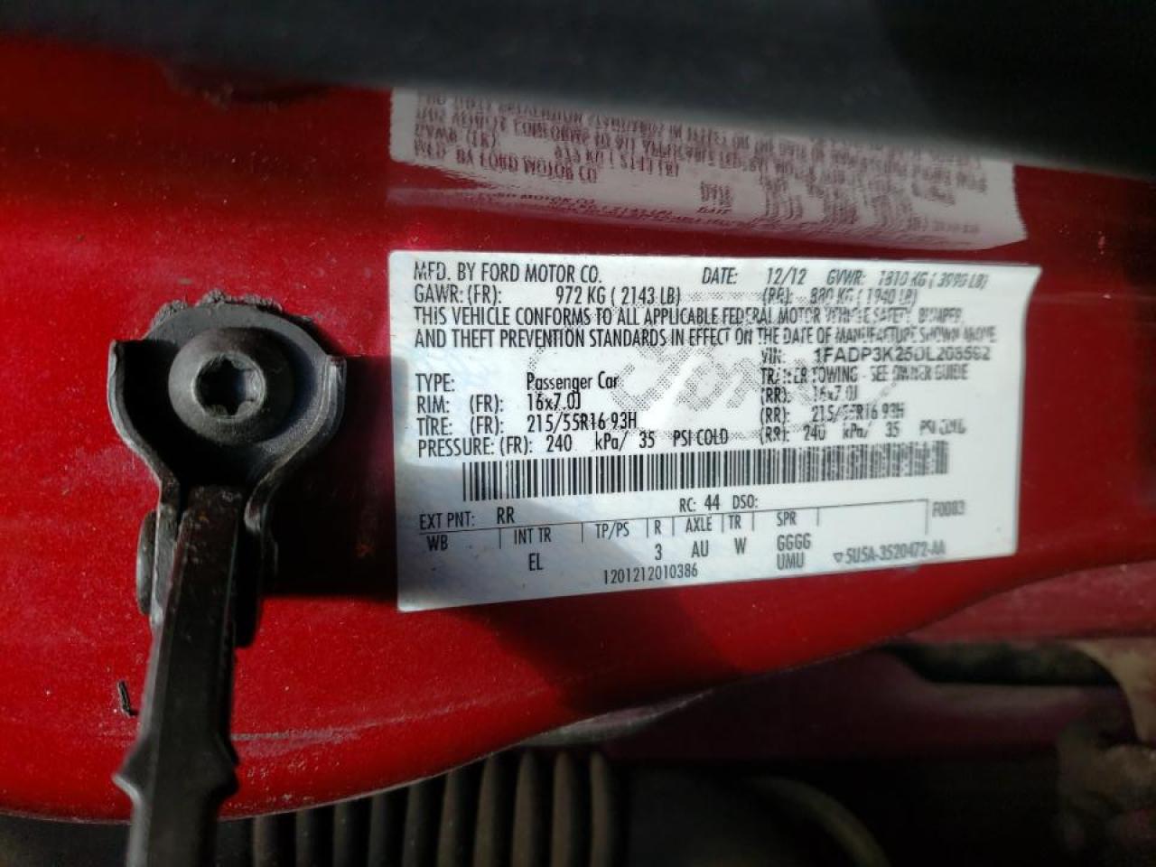 Photo 10 from auction – 2013 FORD FOCUS SE with VIN 1FADP3K25DL208592