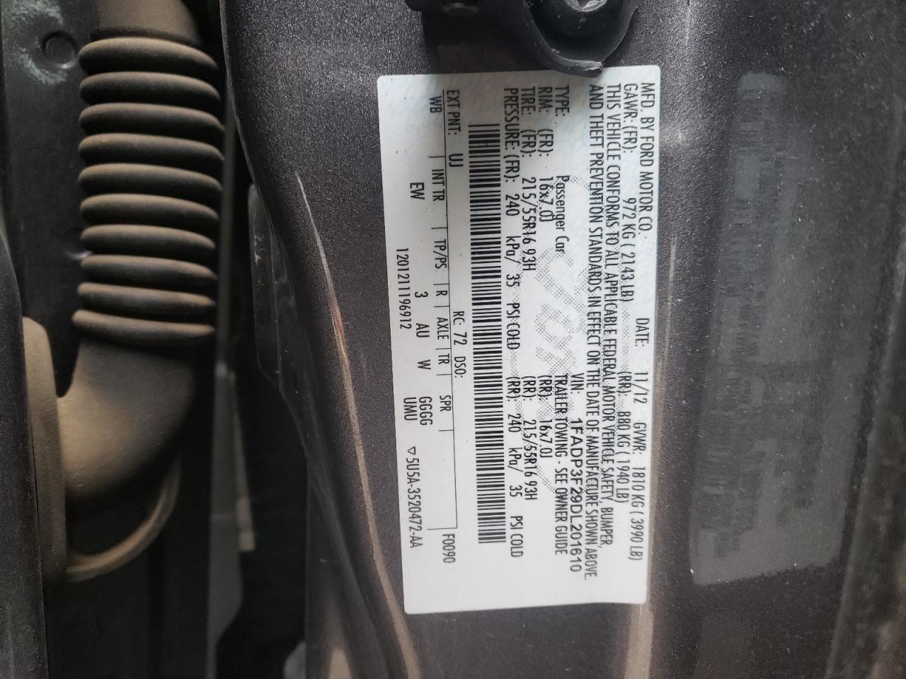 Photo 10 from auction – 2013 FORD FOCUS SE with VIN 1FADP3F29DL201610